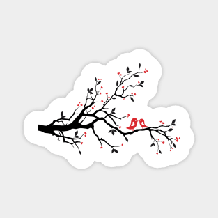 Kissing birds on love tree with red hearts Magnet