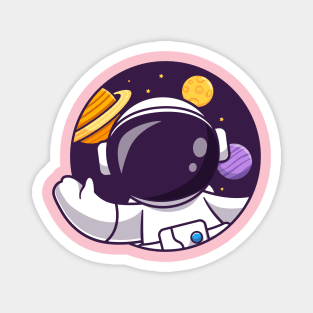 Cute Astronaut Waving Hand In Space Hole Cartoon Magnet