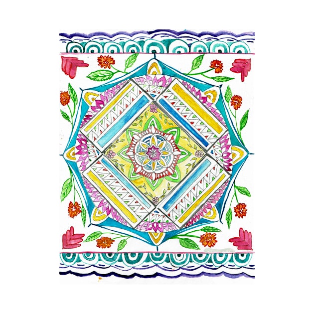 Flowers in the Sun Watercolor Mandala by mangalamart