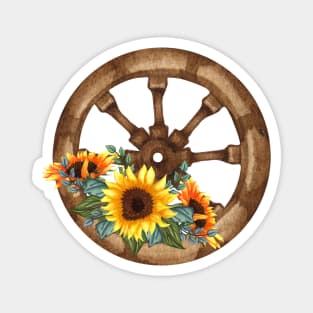 Rustic Sunflower Western Country Wagon Wheel Magnet