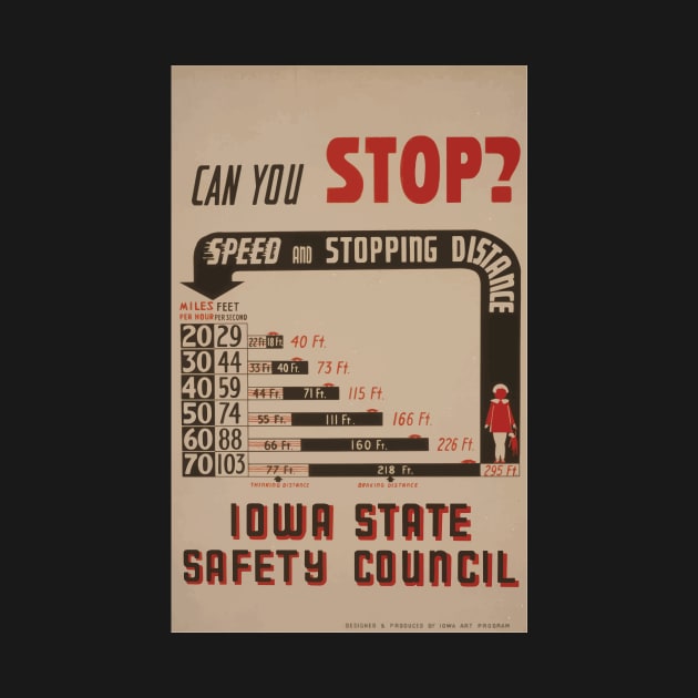 WPA United States Government Work Project Administration Poster 0556 Can You Stop Sped and Stopping Distance Iowa State Safety Council by wetdryvac