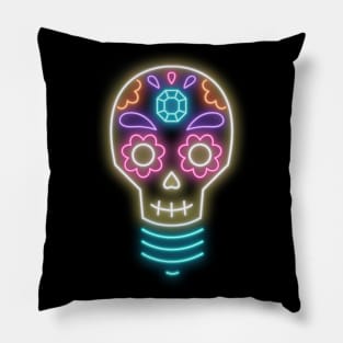 Neon sugar skull lightbulb Pillow