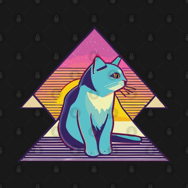 Vintage 80s Geometric Cat with Sunset by Jabir