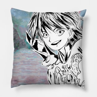 anime girl in magical world ecopop ink art wallpaper Pillow