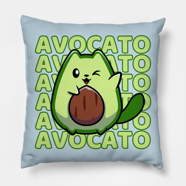 Avocato Funny Kawaii Cute Avocado Cat Mom Pillow by Illustradise