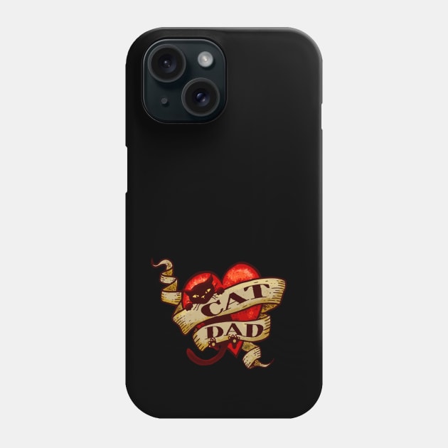 Cat Dad Retro Heart Tattoo Phone Case by Jitterfly