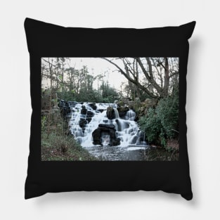 Virginia Water Waterfall Cascade looks frozen in Surrey, England Pillow