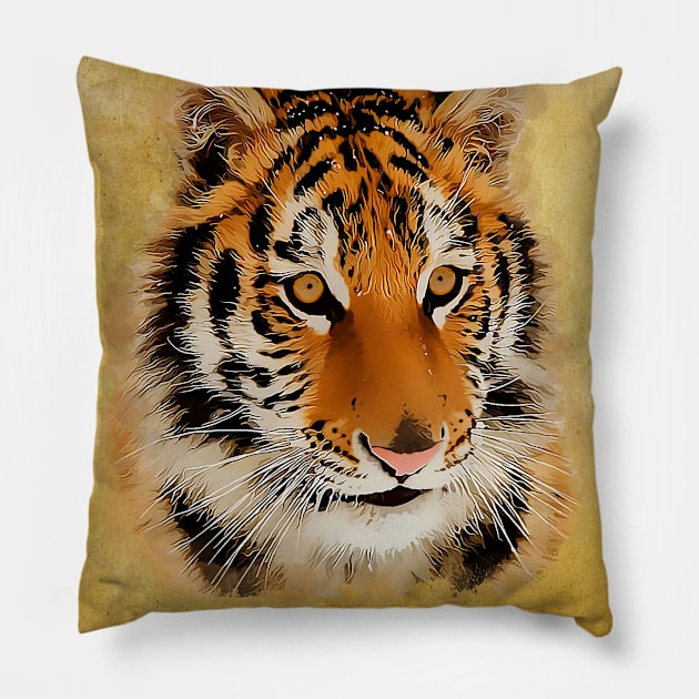 The Tiger Stare / Watercolour Art Pillow by Naumovski