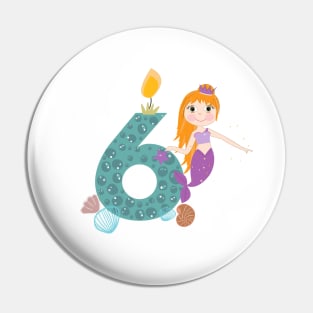 Cute little mermaid six birthday Pin