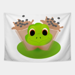 Milk tea boba and green dinosaur head Tapestry