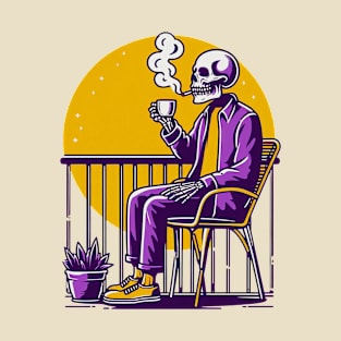 chill skull - chill in the afternoon with a cup of coffee and a cigarette T-Shirt