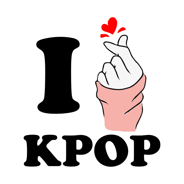 i love kpop finger heart black by Typography Dose