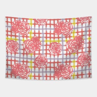 Roses on Plaid Pattern Tapestry