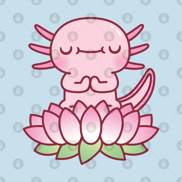 Cute Axolotl Meditating On Lotus Flower by rustydoodle