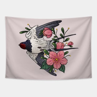 Swallow flying with flowers Tapestry