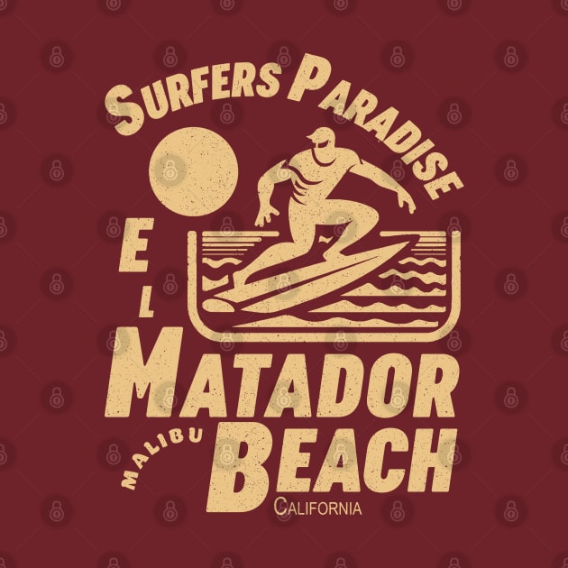 El Matador Beach Malibu Surfer Silhouette Vintage by Alexander Luminova