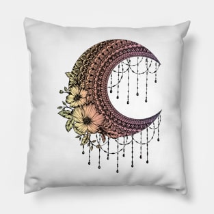 Floral moon chandelier mandala Pillow