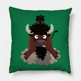 Funny buffalo bison cartoon illustration Pillow