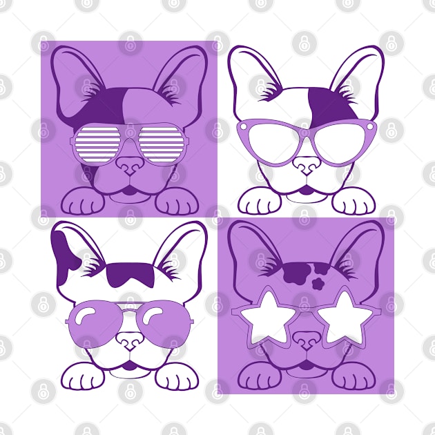 Frenchies with Glasses Purple by LotusArtStudio