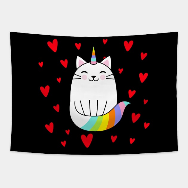 colorful unicorn happy cat love Tapestry by ZenCloak