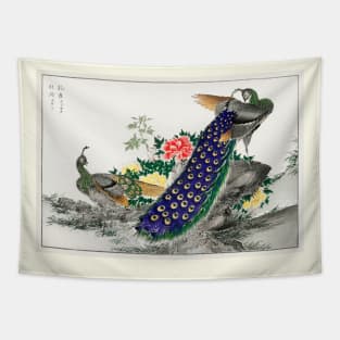 Peacock and Peony Japanese Artwork Tapestry