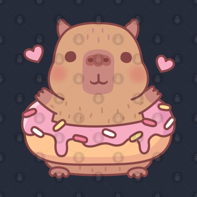 Cute Capybara With Pink Frosting Donut by rustydoodle