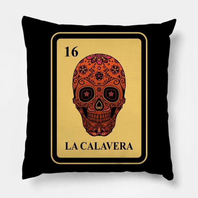 Mexican La Calavera lottery traditional Sugar Skull Pillow by FunnyphskStore