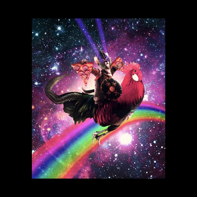 Lazer Warrior Space Cat Riding Chicken With Pizza by Random Galaxy