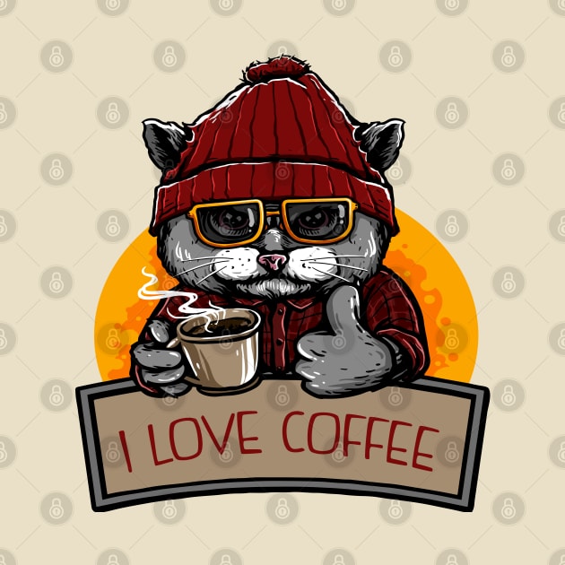 I LOVE COFFEE cat, catpuccino by illustraa1