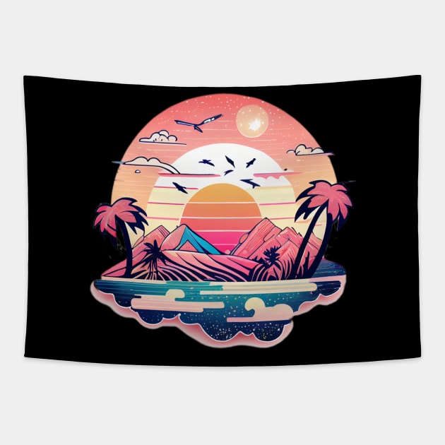 Retro Tropical Summer Sunset Tapestry by TechnoBubble