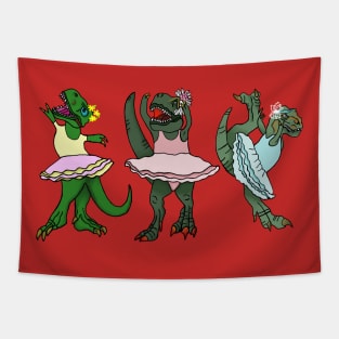 Ballerina T-Rex Dinosaurs doing Ballet Dance Tapestry