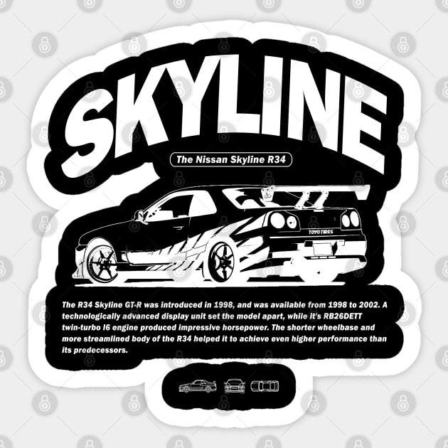 The Skyline GT R34 Black Racing Cars - Racing Car - Sticker | TeePublic