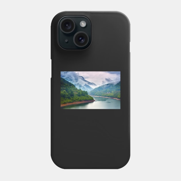 Lake in the mountains on a foggy day Phone Case by naturalis
