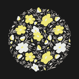 Floral pattern in grey and yellow colors T-Shirt