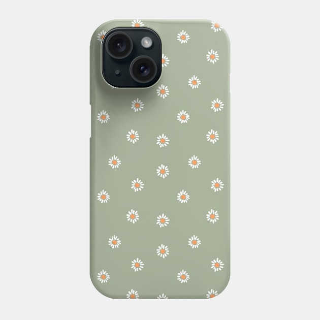 Boho Floral Pattern Delicate Daisy Wild Flowers Daisies Sage Green Phone Case by sziszigraphics