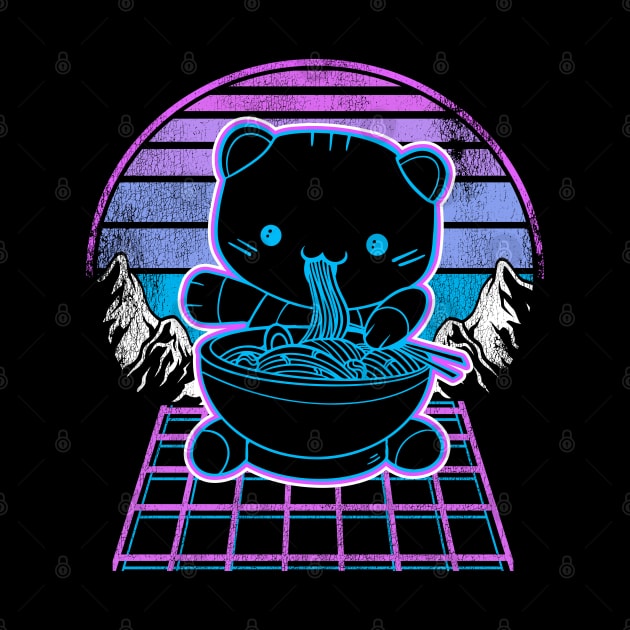 Ramen Cat Kawaii Retrowave Sunset 80s Aesthetic by Kuehni