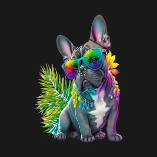 A cute grey french bulldog with white chest in summer with sunglasses T-Shirt