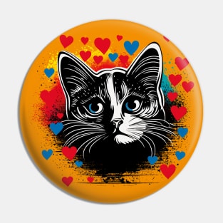 Expressionist black cat hearts design love for cat owner gift Pin