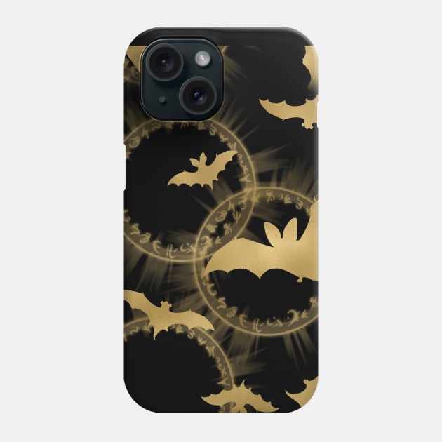 Bats and Magical Circles - Goth Fashion - bat, magic, witch, halloween, emo, gold Phone Case by Wanderer Bat