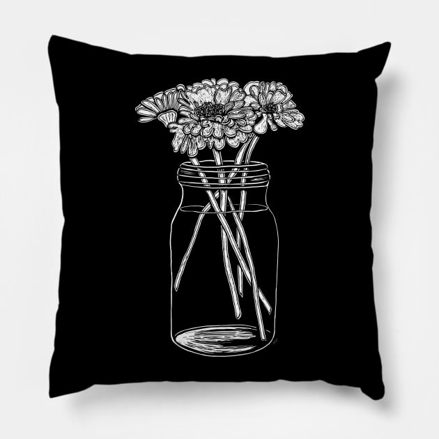 Zinnia Flowers in a Mason Canning Jar Pillow by LaForma