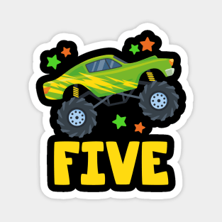 I'm 5 This Is How I Roll Monster Truck 5th Birthday GIft For Boys Toddler Kid Magnet