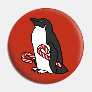 Christmas Penguin Holding Candy Cane Pin