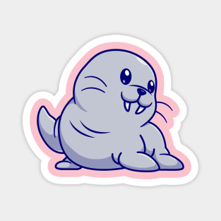 Cute Walrus Waving Hand Cartoon Magnet