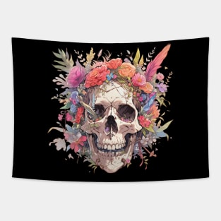 Bones And Botany Skull And Flowers Tapestry