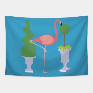 Pink Flamingo and Topiary Garden Tapestry