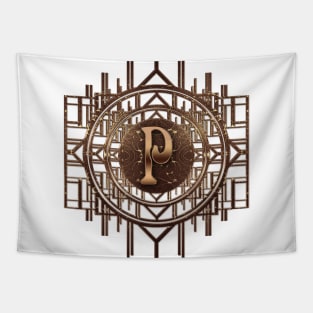 p letter monogrammed alphabet gifts in antique golden vintage style Tapestry