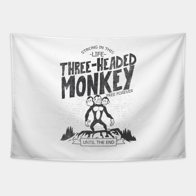 The three-headed monkey Tapestry by Cromanart