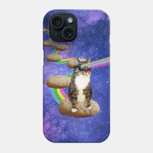 Cute tabby cat in outer space shooting cool rainbows from the sunglasses Phone Case by Purrfect