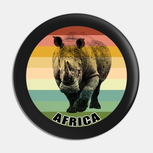 White Rhino Full Figure on Vintage Retro Africa Sunset Pin