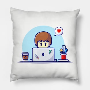 Male Operating Laptop With Coffee (2) Pillow